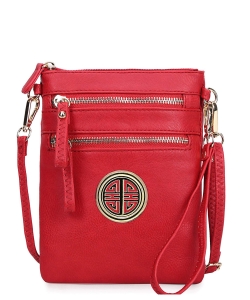 Women's Rich Faux Leather Organizer Multi Zipper Pockets Crossbody Bag WU002L RED